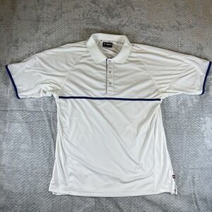Wilson Hyper Tek Polo Shirt Mens L White Athletic Golf Tennis Blue Stripe